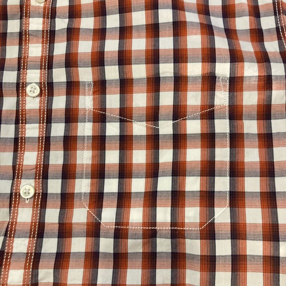 CODE men's L 42cm button down short sleeve gingham blue red white 100% cotton - Picture 8 of 11
